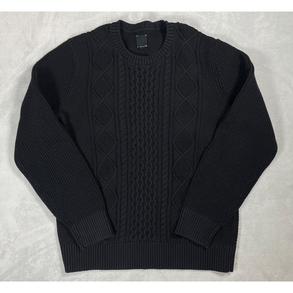 Gap Cable Knit Sweater Men's Medium Black Cotton Crewneck Pullover